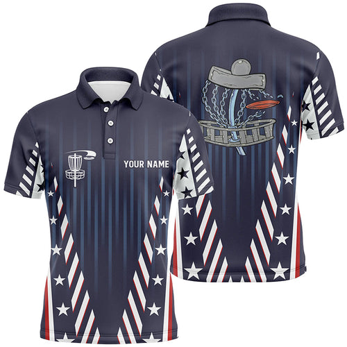 Mens disc golf polo shirts custom red white and blue stars disc golf basket team disco golf outfit NQS6267