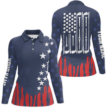 Load image into Gallery viewer, Red white and blue American flag Womens golf polo shirt custom patriotic women&#39;s golf outfits NQS6736