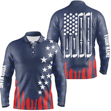 Load image into Gallery viewer, Red white and blue American flag Mens golf polo shirt custom patriotic men&#39;s golf outfits NQS6736