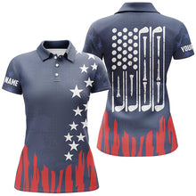 Load image into Gallery viewer, Red white and blue American flag Womens golf polo shirt custom patriotic women&#39;s golf outfits NQS6736