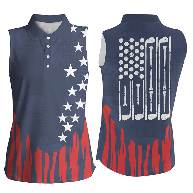 Red white and blue American flag Womens sleeveless golf polos patriotic women's golf outfits NQS6736