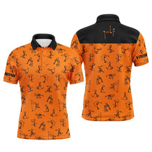 Load image into Gallery viewer, Men golf polo shirts custom name funny golf pattern, black orange polo shirt golf outfit men NQS6278