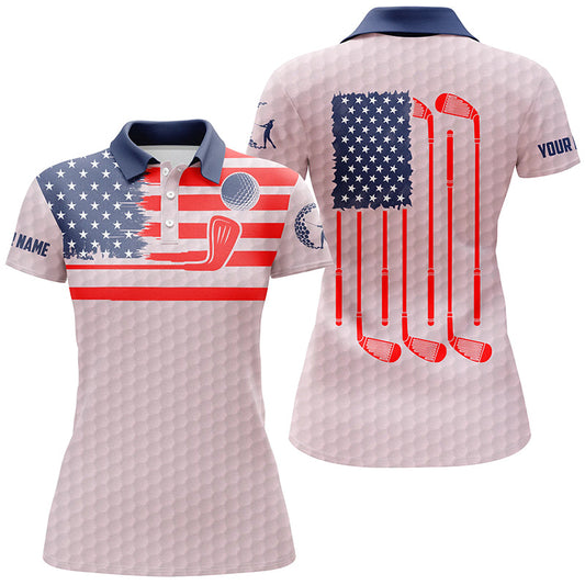 American flag patriotic womens golf polo shirt custom name pink golf polo shirt, unique golf gifts NQS6478