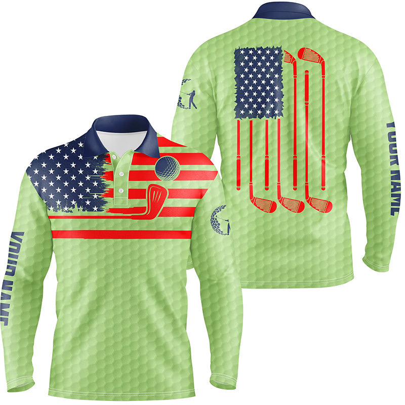 American flag patriotic Men golf polo shirts custom name green golf polo shirt mens, unique golf gifts NQS6479