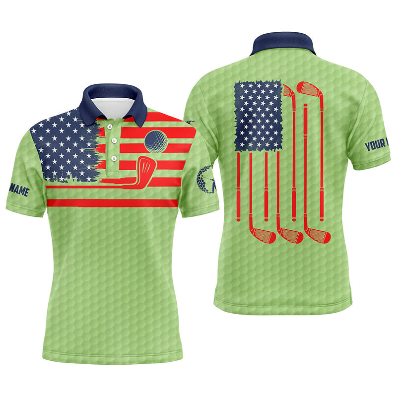 American flag patriotic Men golf polo shirts custom name green golf polo shirt mens, unique golf gifts NQS6479