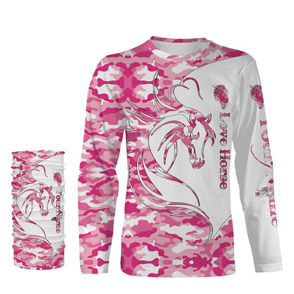 Love Horse tattoo pink camo Customize Name 3D All Over Printed Shirts Personalized gift for horse lovers NQS2434