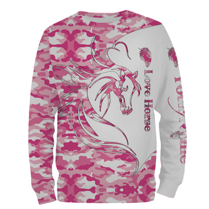 Love Horse tattoo pink camo Customize Name 3D All Over Printed Shirts Personalized gift for horse lovers NQS2434
