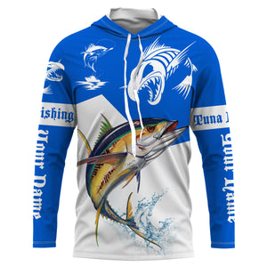 Angry Tuna fishing Custom Long sleeve Fishing Shirts, Tuna fish skeleton fishing jerseys | Blue NQS4235