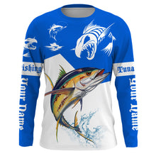 Load image into Gallery viewer, Angry Tuna fishing Custom Long sleeve Fishing Shirts, Tuna fish skeleton fishing jerseys | Blue NQS4235