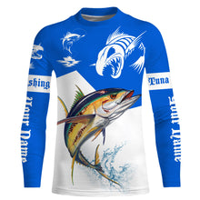 Load image into Gallery viewer, Angry Tuna fishing Custom Long sleeve Fishing Shirts, Tuna fish skeleton fishing jerseys | Blue NQS4235