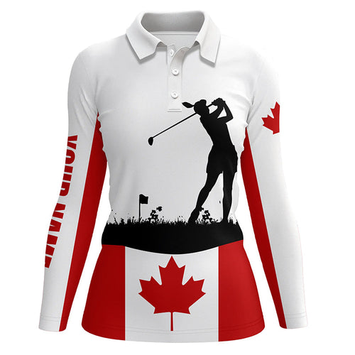 Womens golf polo shirt custom Canadian flag patriotic golf shirt for women, golfing attire female NQS6746