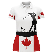 Load image into Gallery viewer, Womens golf polo shirt custom Canadian flag patriotic golf shirt for women, golfing attire female NQS6746