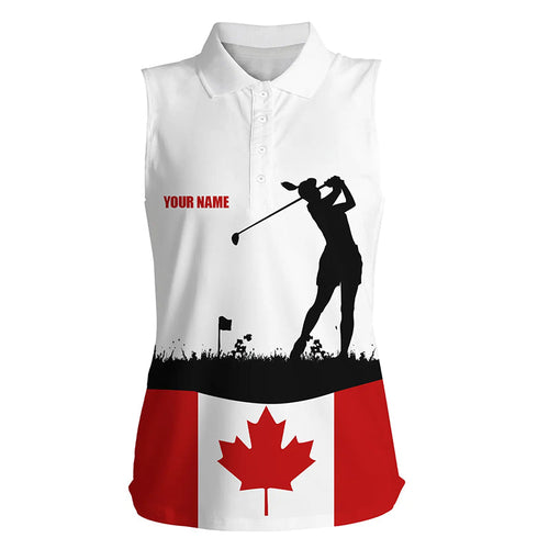 Womens sleeveless polos shirt custom Canadian flag patriotic golf shirt for women, golfing attire NQS6746
