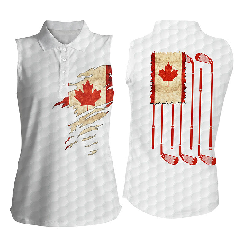 Womens sleeveless polo shirt Canada flag patriot vintage flag golf clubs golf shirt women NQS4468