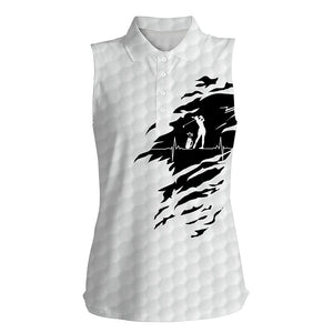 Womens sleeveless polo shirt golf ball pattern white golf shirt, gifts for golf lovers NQS4472