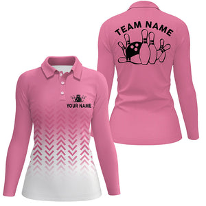 Retro bowling polo shirts for women custom team shirts bowling jerseys, gifts for bowlers | Pink NQS6938