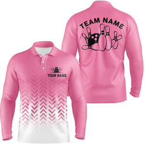 Retro bowling polo shirts for men custom team shirts bowling jerseys, gifts for bowlers | Pink NQS6938