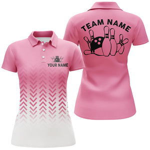 Retro bowling polo shirts for women custom team shirts bowling jerseys, gifts for bowlers | Pink NQS6938