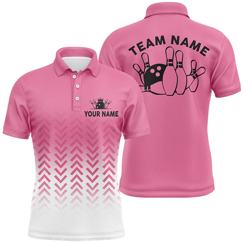 Retro bowling polo shirts for men custom team shirts bowling jerseys, gifts for bowlers | Pink NQS6938