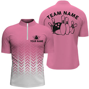 Retro bowling Quarter Zip shirts for men custom team bowling jerseys, gifts for bowlers | Pink NQS6938