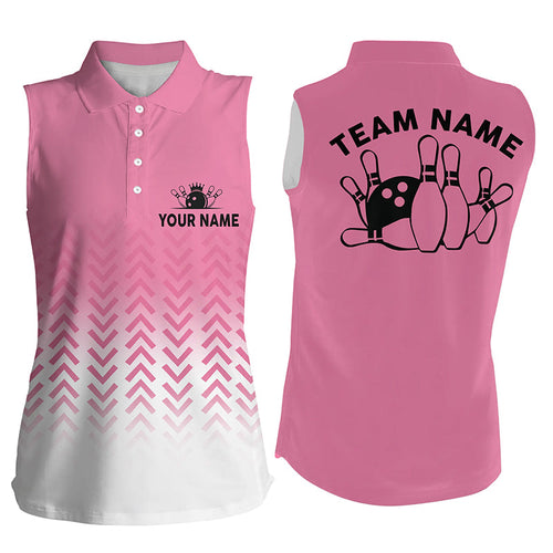 Retro bowling Sleeveless polo shirts for women custom bowling jerseys, gifts for bowlers | Pink NQS6938