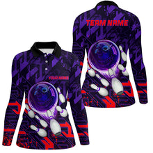 Load image into Gallery viewer, Women bowling polo shirts Custom purple red abstract Bowling Team league Jerseys, bowling gifts NQS7101