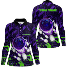 Load image into Gallery viewer, Women bowling polo shirts Custom purple green abstract Bowling Team league Jerseys, bowling gifts NQS7102