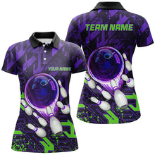 Load image into Gallery viewer, Women bowling polo shirts Custom purple green abstract Bowling Team league Jerseys, bowling gifts NQS7102