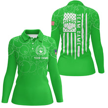 Load image into Gallery viewer, Green bowling camo Women bowling polo shirt Custom American flag patriotic bowling team league jerseys NQS7216