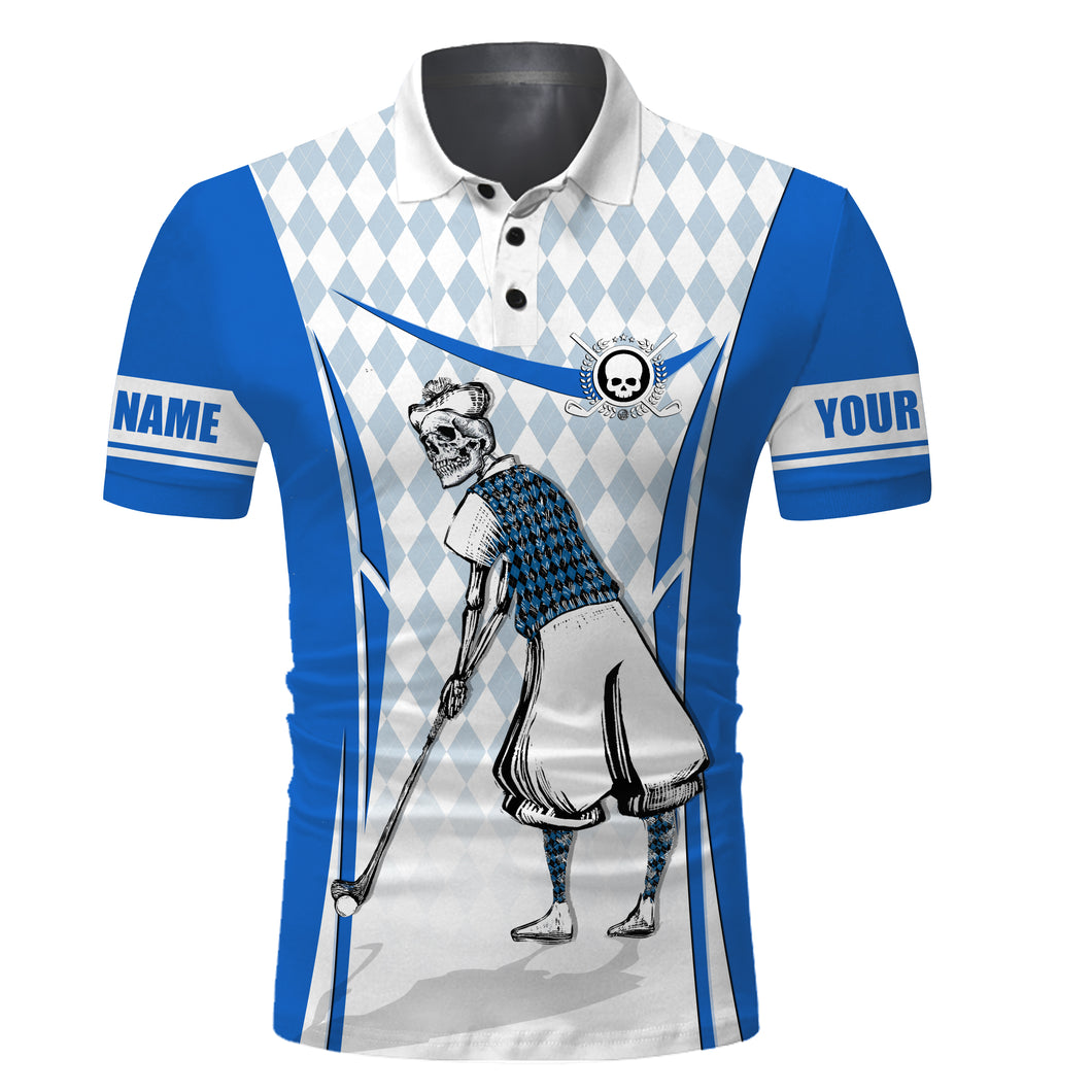 Golf polo personalized skull blue camo pattern golf shirt for men gifts for golf lovers NQS3380