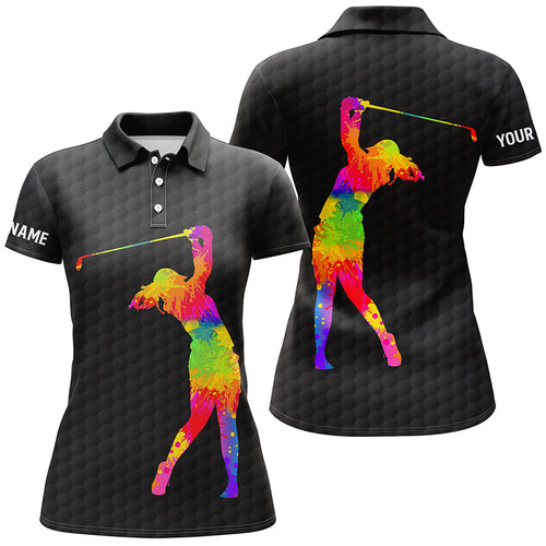Black & white women golf polo shirt Custom name watercolor, golf gifts for women NQS3696