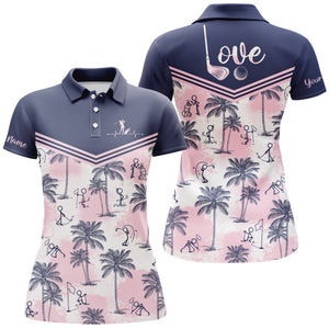 Women golf polo shirt pink tropical pattern custom name love golf polo shirts gift for women NQS3697