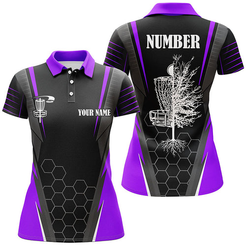 Womens disc golf polo shirt custom name disc golf shirt, disc basket golf gifts for ladies | Purple NQS7105