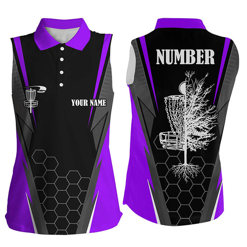 Womens disc golf sleeveless polo shirt custom frisbee golf shirt, disc basket gifts | Purple NQS7105