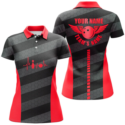 Women bowling polo shirts custom bowling team shirts for bowlers, team bowling jerseys | Red NQS7219
