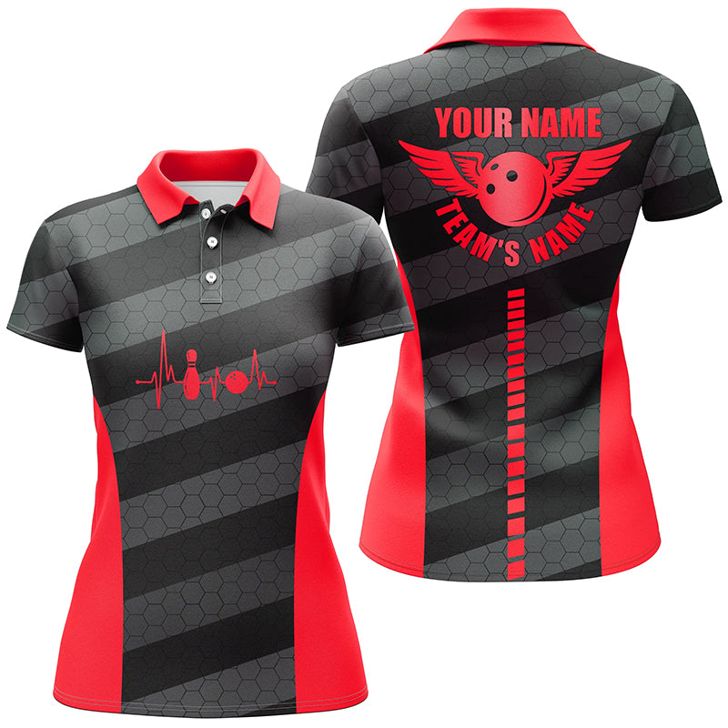 Women bowling polo shirts custom bowling team shirts for bowlers, team bowling jerseys | Red NQS7219
