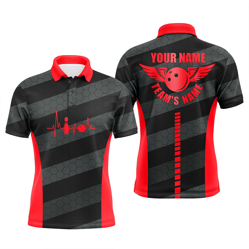 Bowling polo shirts for men custom bowling team shirts for bowlers, team bowling jerseys | Red NQS7219