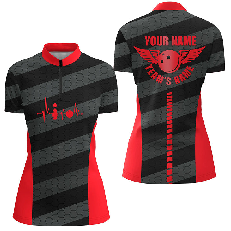 Womens Quarter Zip shirts custom bowling team shirts for women personalized bowling jerseys | Red NQS7219