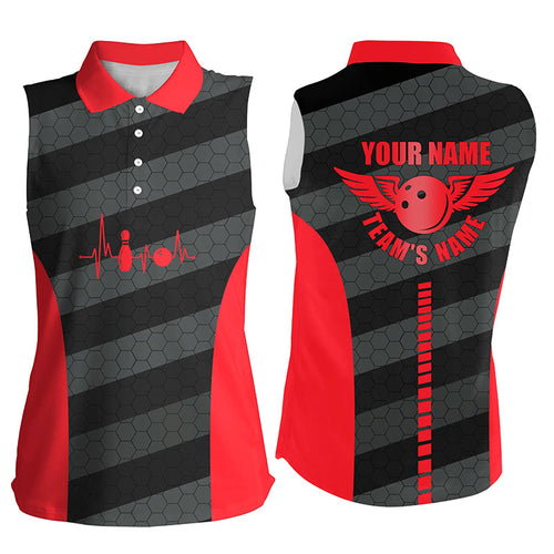 Women bowling sleeveless polo shirts custom bowling team shirts for bowlers, bowling jerseys | Red NQS7219