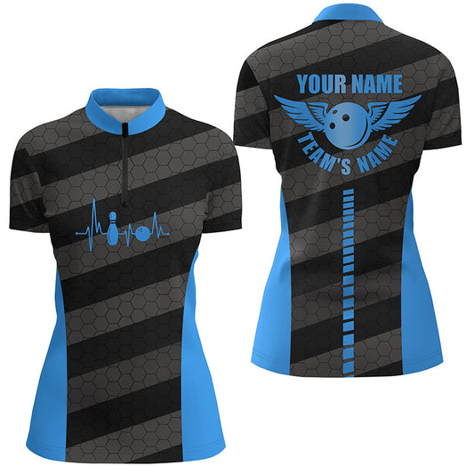 Womens Quarter Zip shirts custom bowling team shirts for women personalized bowling jerseys | Blue NQS7220