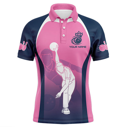 Blue and pink Bowling polo shirts for men custom bowling team shirts, personalized bowling jerseys NQS7221