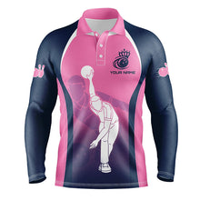 Load image into Gallery viewer, Blue and pink Bowling polo shirts for men custom bowling team shirts, personalized bowling jerseys NQS7221