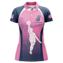 Load image into Gallery viewer, Blue and pink Women bowling polo shirts custom bowling team shirts, personalized bowling jerseys NQS7221