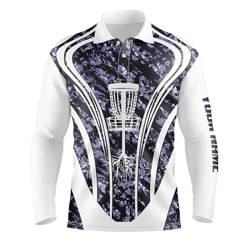 Mens golf polo shirts custom purple camo disc golf basket jersey, disc golf apparel NQS7225