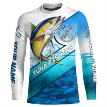 Load image into Gallery viewer, Tuna fishing blue sea camo UV protection long sleeve fishing shirts, custom Tuna fishing jerseys NQS5090