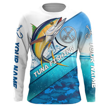 Load image into Gallery viewer, Tuna fishing blue sea camo UV protection long sleeve fishing shirts, custom Tuna fishing jerseys NQS5090