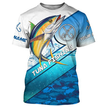 Load image into Gallery viewer, Tuna fishing blue sea camo UV protection long sleeve fishing shirts, custom Tuna fishing jerseys NQS5090