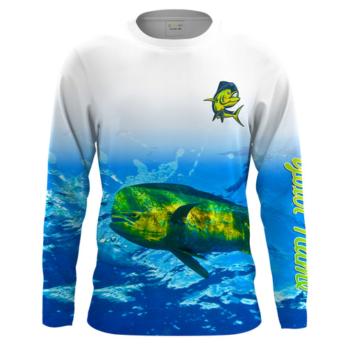 Mahi mahi saltwater fishing blue ocean deep sea UV protection customize name long sleeves shirts UPF 30+ fishing apparel NQS2160