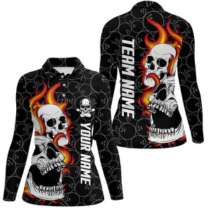 Black camo Bowling polo shirts for women custom flame skull Bowling team league jerseys NQS6495