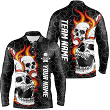 Load image into Gallery viewer, Black camo Bowling polo shirts for men custom flame skull Bowling team league jerseys NQS6495